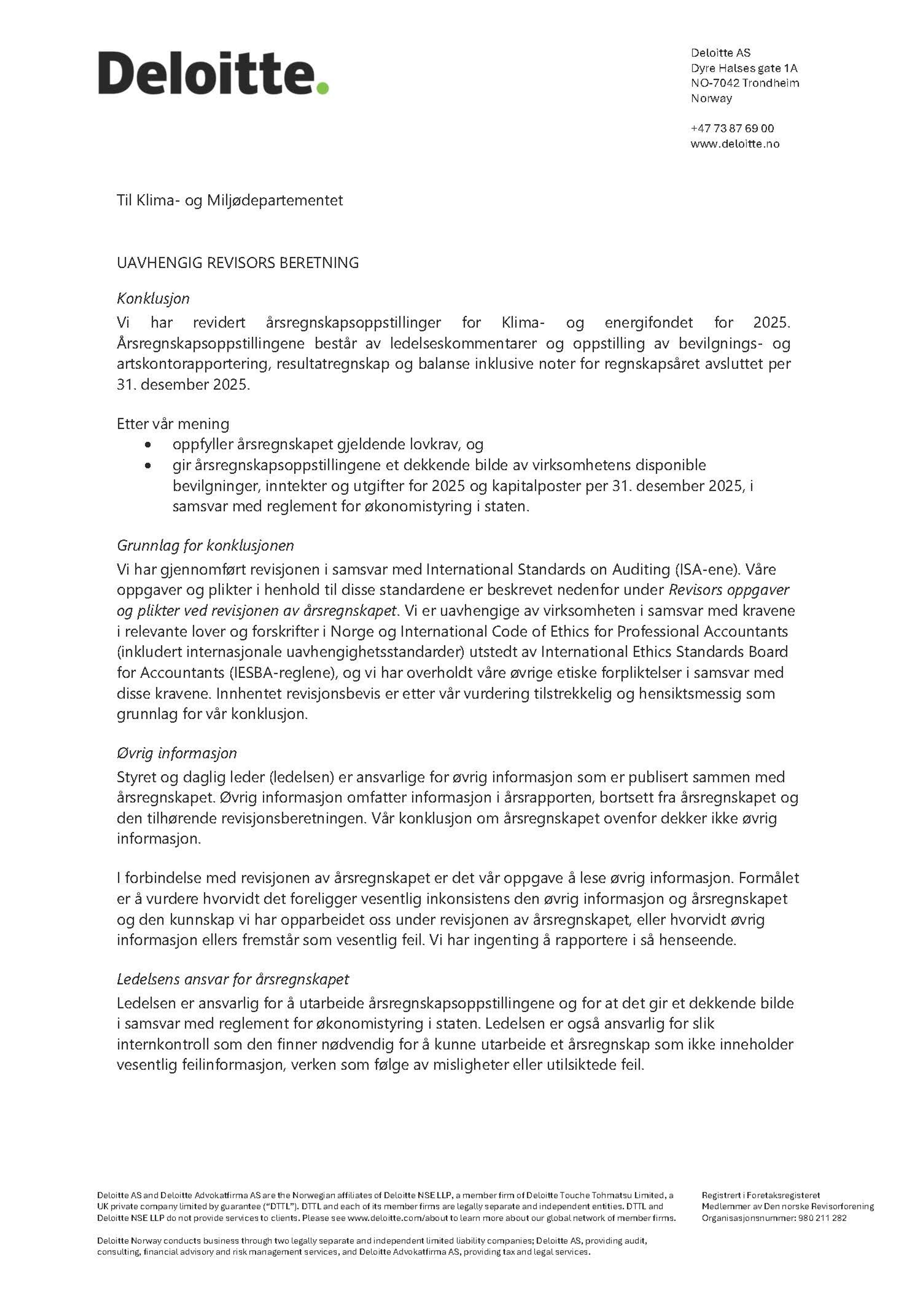 Enova SF - Uavhengig revisors beretning