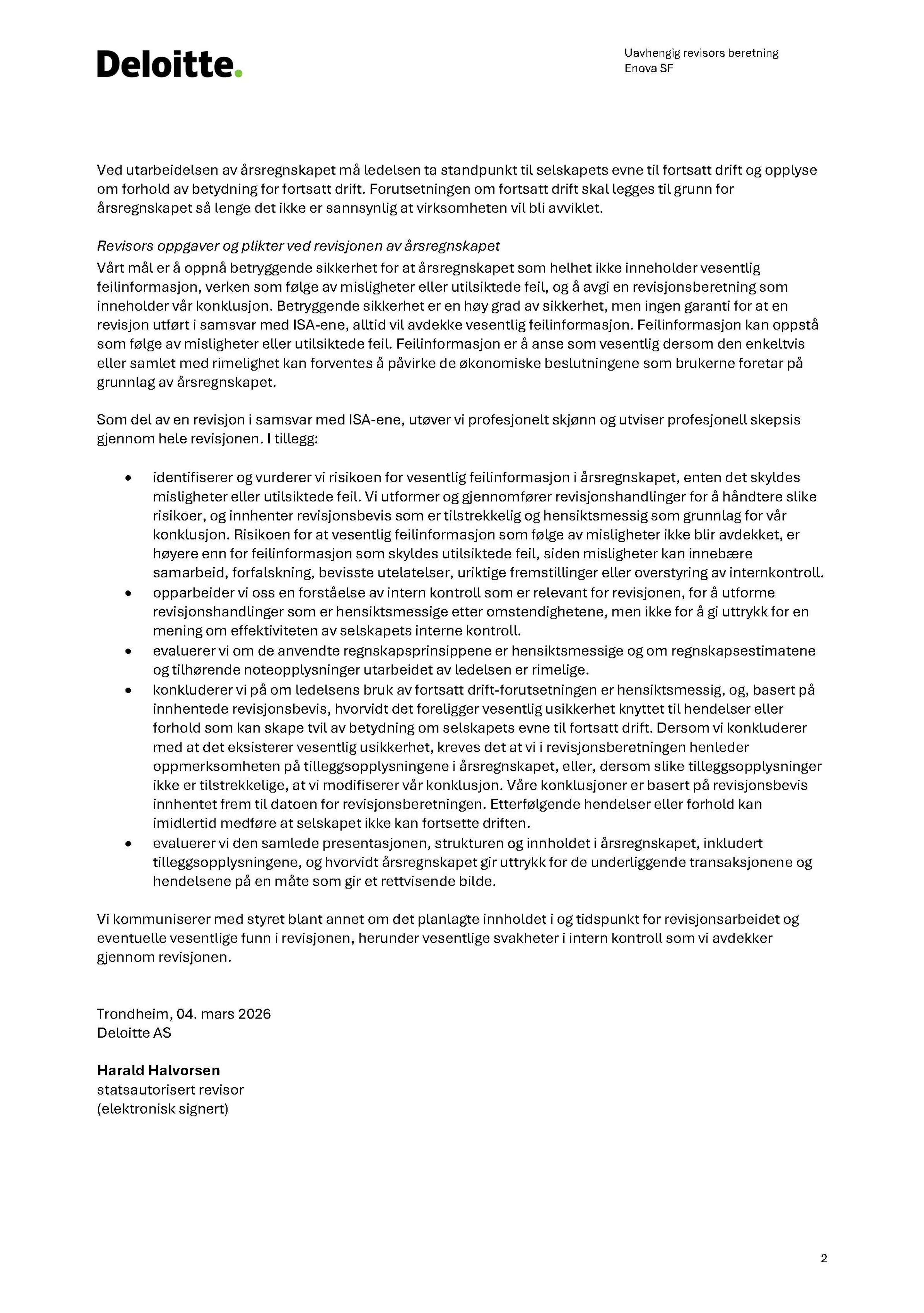 Enova SF - Uavhengig revisors beretning