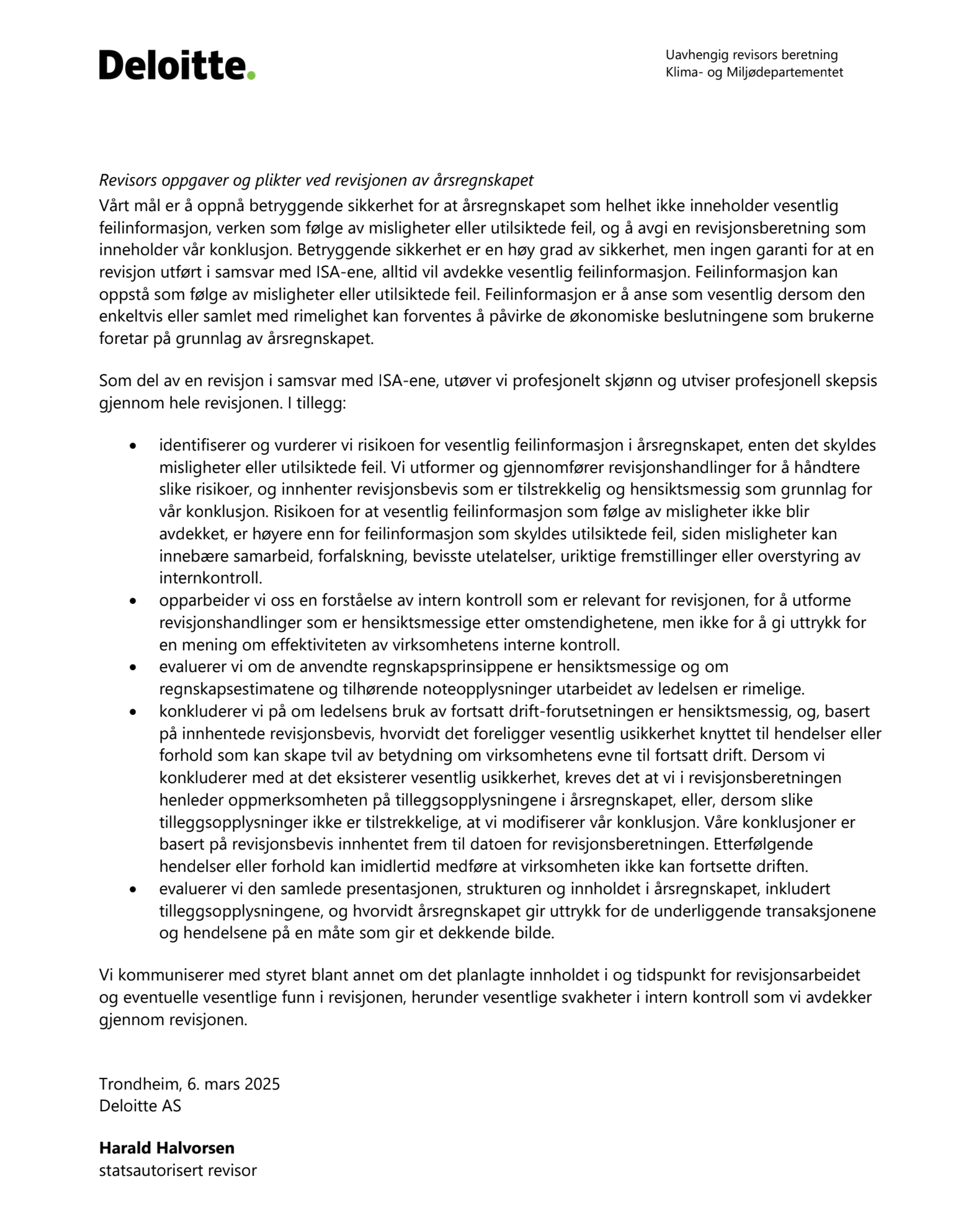 Enova SF - Uavhengig revisors beretning