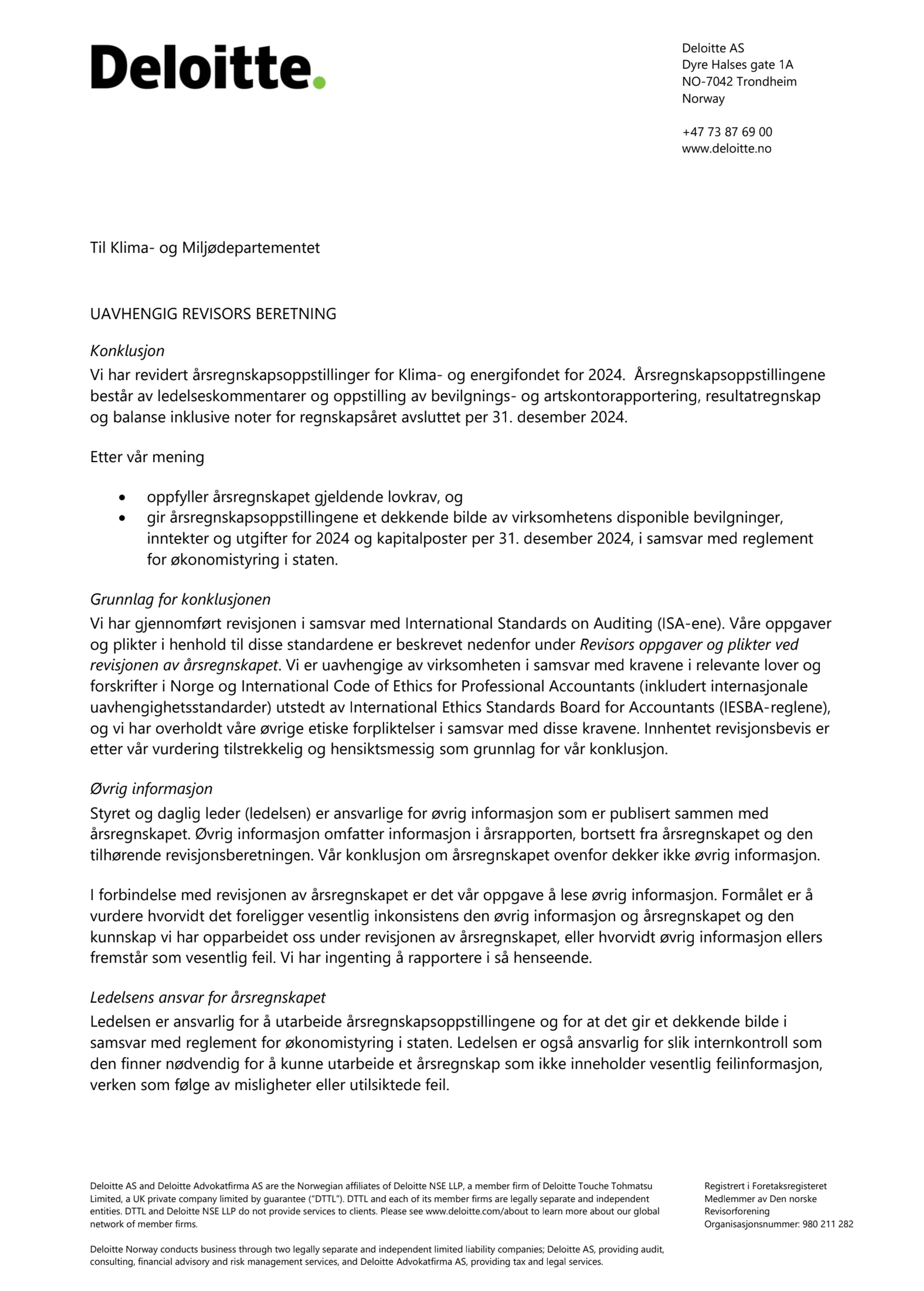 Enova SF - Uavhengig revisors beretning